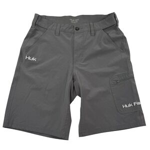 Huk Performance Fishing Shorts Gray Cargo Zip Pockets Gusset‎ Mens Medium